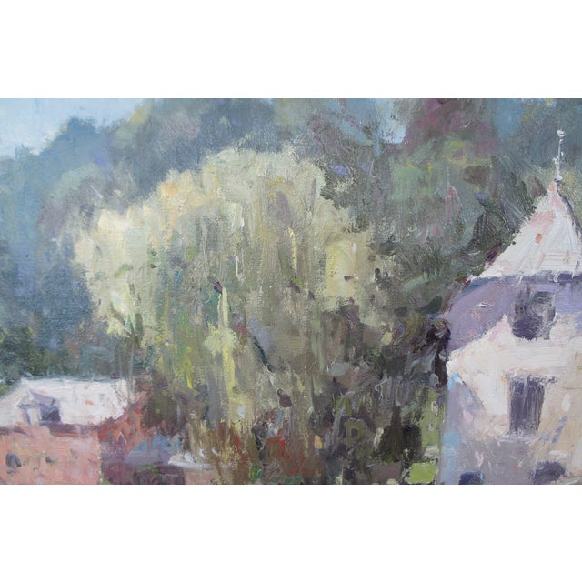 Brent Jenson Country Village Landscape Impressionist Oil Painting on Board 34" For Sale - Image 12 of 12