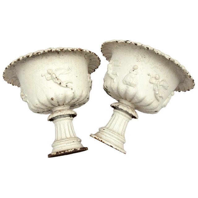 Pair of Antique Iron Pedestal Garden Urns For Sale In Los Angeles - Image 6 of 12