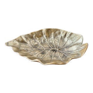 1948 Hand Cast Brass Tarro Leaf Dish by Virginia Metalcrafters For Sale