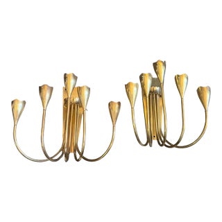 Set of Two 1940s Gio Ponti Style Mid-Century Modern Solid Brass Wall Sconces For Sale