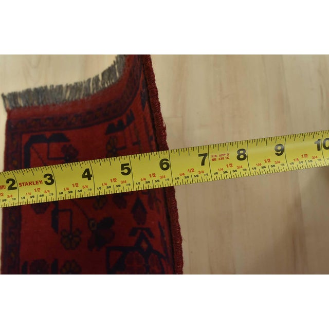 Textile Turkmen Runner 1’10” X 4’10” Red Wool Tribal Hand-Knotted Oriental Rug For Sale - Image 7 of 9