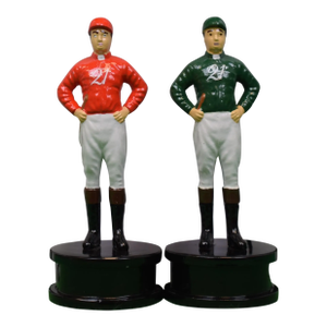 Set of "21" Club Red & Green Jockey Bottle Cap Openers W/ "21" Gift Bag, Late 20th Century