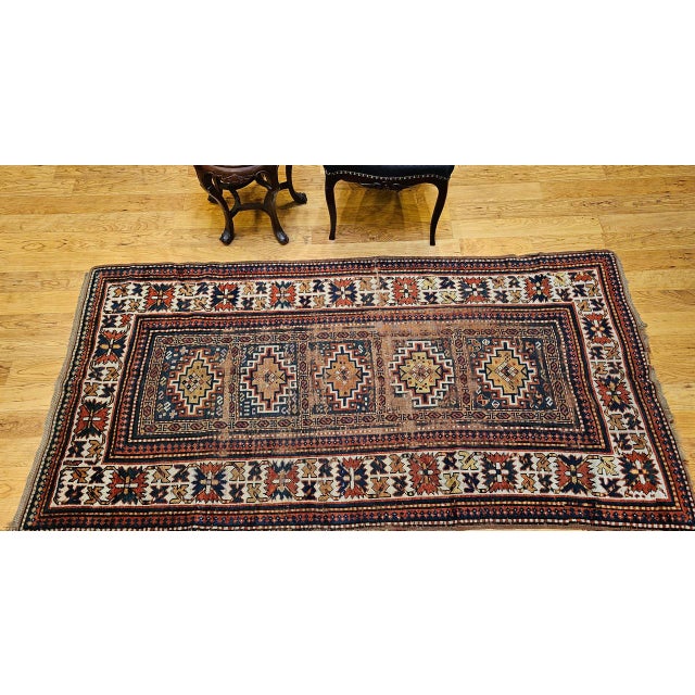 Antique Caucasian Kazak Rug, Handwoven Wool, Memling Gul Medallions, 4' x 7' For Sale - Image 10 of 11