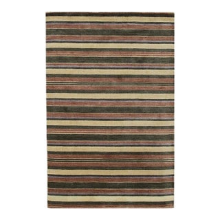 5x8 Multicolor Hand-Knotted Wool Harmonic Earth Tones Striped Modern Carpet Rug For Sale