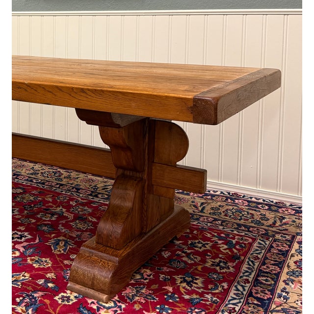 Early 20th Century Antique French Country Farm Dining Table Farmhouse Trestle Base Honey Oak For Sale - Image 5 of 17