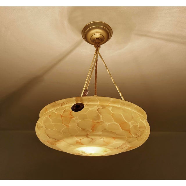 1930s Art Deco Pendant Light in Amber Marble Glass, 1930s For Sale - Image 5 of 18