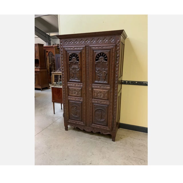 Wood Antique Breton Cupboard, Linen Cupboard For Sale - Image 7 of 8