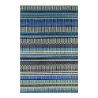 4x6 Louie Ophelia Ocean Blue Stripe Modern Hand Knotted Wool Carpet Rug For Sale