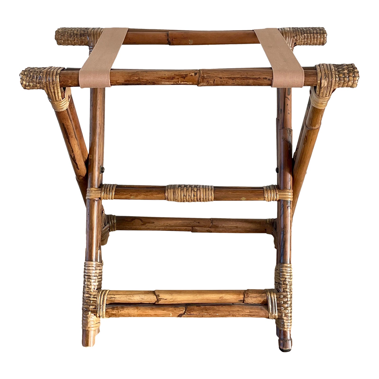 Vintage Boho 1960's Rattan Luggage Rack Suitcase Holder | Chairish