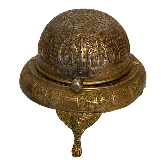 Mid 20th Century Ornate Embossed Brass Roll-Top Caviar Server For Sale