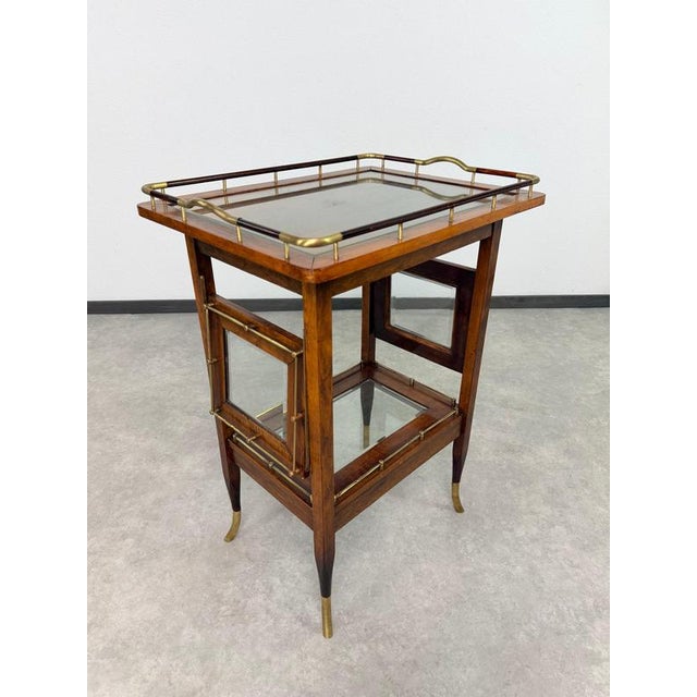 Art Deco Walnut and Brass Tea Trolley with Serving Tray, 1920s For Sale - Image 3 of 12
