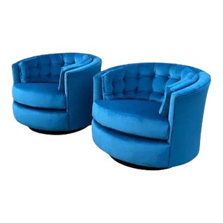 Mid-Century Modern Oversized Swivel Tub Chairs Milo Baughman Style - A Pair For Sale