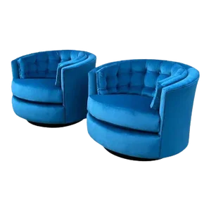 Mid-Century Modern Oversized Swivel Tub Chairs Milo Baughman Style - A Pair