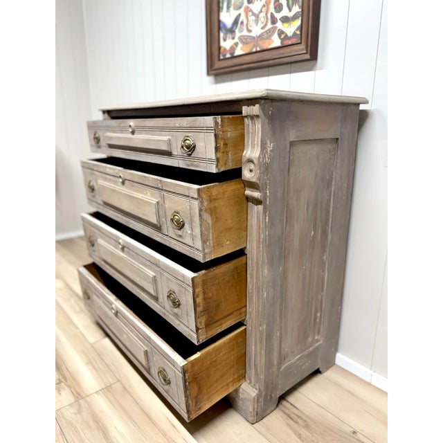 Wood Antique Oak Chest With Timeworn Gray Patina and Brass Pulls For Sale - Image 7 of 12