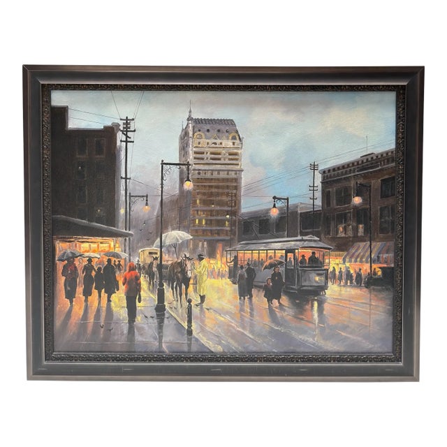 Oil Painting Facsimile by G. Harvey of Texas Street Scene - Dallas Remembered For Sale