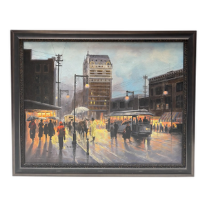 Oil Painting Facsimile by G. Harvey of Texas Street Scene - Dallas Remembered