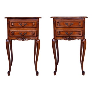 French Bedside Tables with Cabriole Legs, 1950s, Set of 2 For Sale