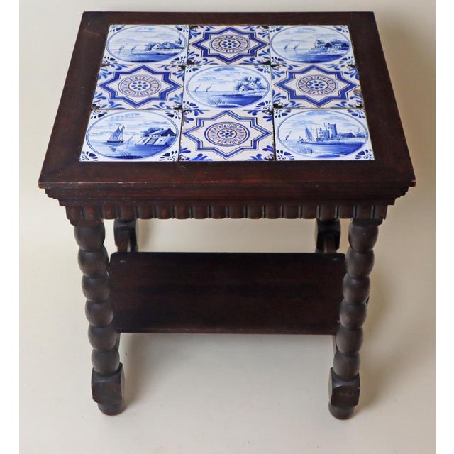 Wood Art Deco Delft Oak Table with 18th-Century Tiles, 1930s For Sale - Image 7 of 13