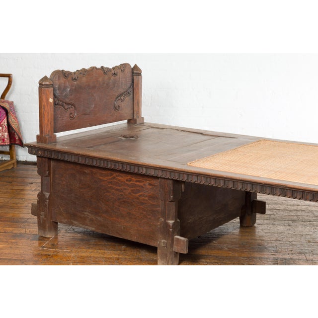 Wood Javanese 19th Century Teak Wood Daybed with Storage and Hand Woven Rattan For Sale - Image 7 of 12