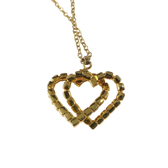 Gold Tone and Rhinestone Interlocked Hanging Hearts Pendant Jewels by Rio For Sale In New York - Image 6 of 8
