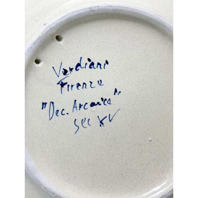 Blue Mid 20th Century Verdiani Firenze Italian Majolica Bowl – “Decoro Arcaico” Bird Motif, Hand Painted 10” Charger Plate Bowl For Sale - Image 8 of 10