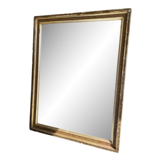 Antique Gilt Wood Mirror With Black Edge Detail For Sale