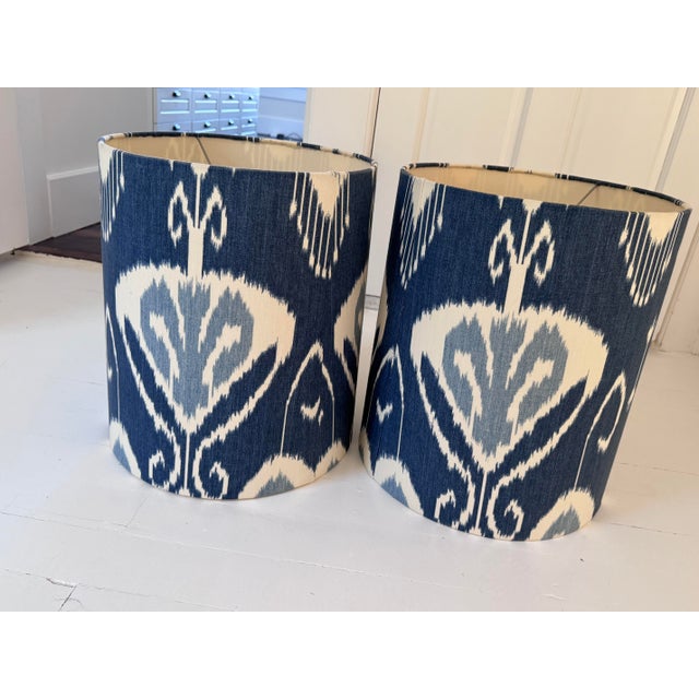 Modern Modern Custom Ikat Lampshades - a Pair For Sale - Image 3 of 5