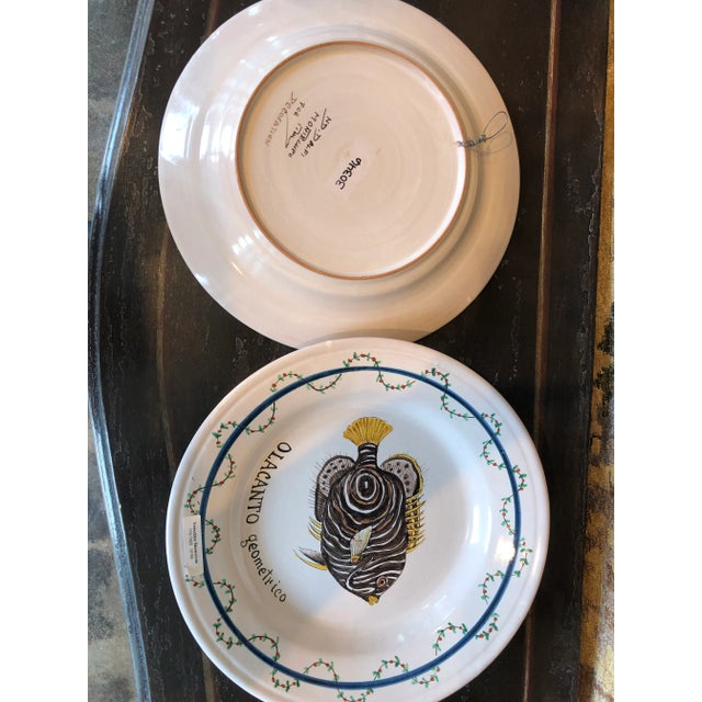 1990s Italian Hand Painted Round Ceramic Fish Wall Plates - Set of 2 For Sale - Image 10 of 13