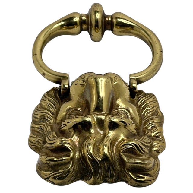 Metal Antique English Brass Lion Door Knocker For Sale - Image 7 of 10