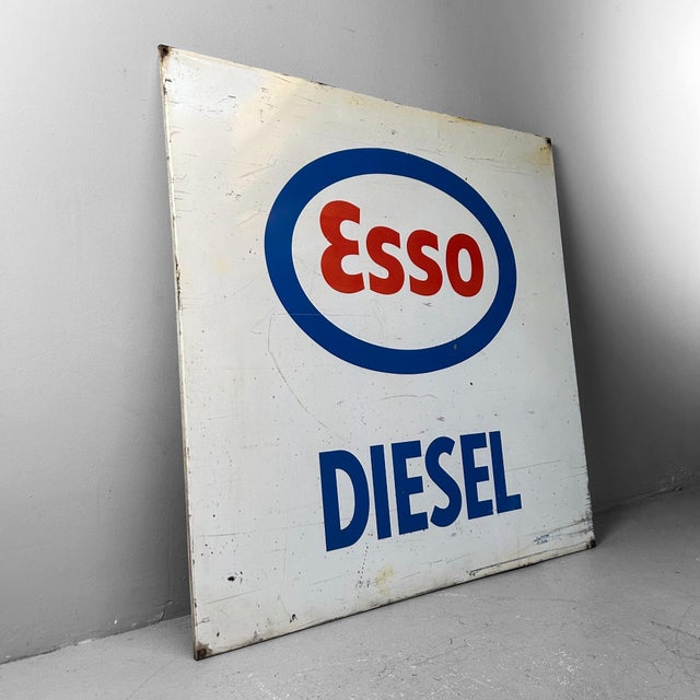 Rare vintage enamel sign – esso diesel. dimensions: 98 cm x 98 cm, depth 1 cm this authentic enamel sign, produced by...