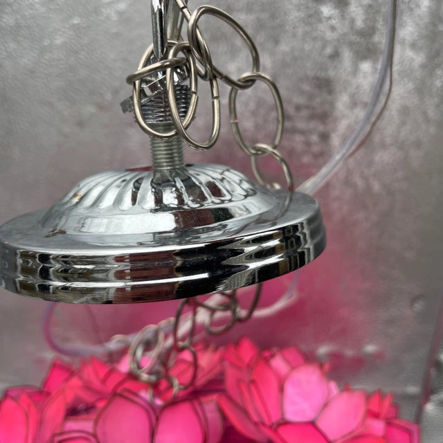 Worlds Away Pink Capiz Shell Chandelier – Venus Lotus Pendant, Coastal Glam Lighting For Sale In Nantucket - Image 6 of 9