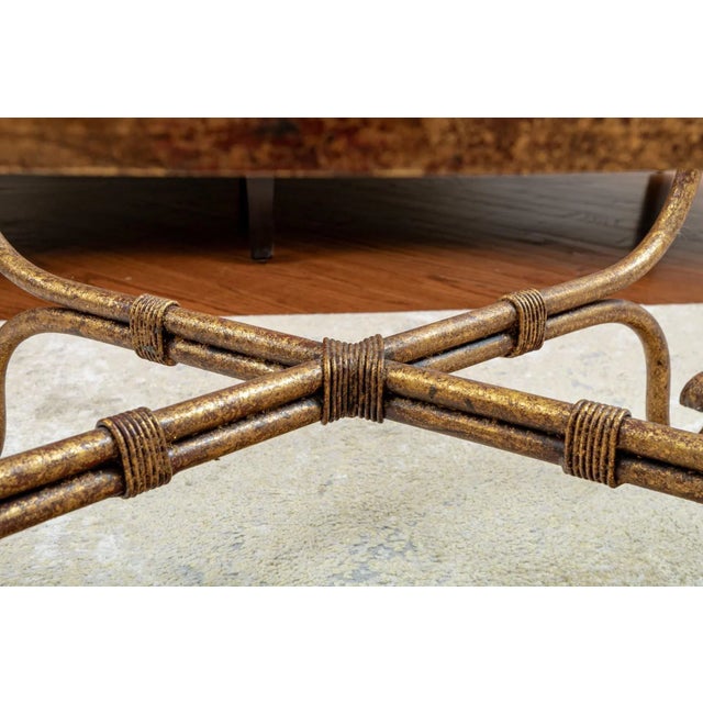 Metal Late 20th Century Vintage Gilt Iron and Glass-Top Oval Cocktail Table For Sale - Image 7 of 9