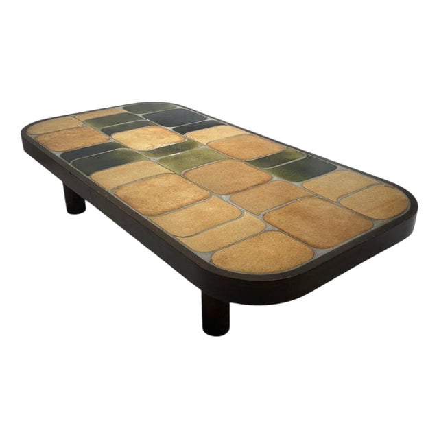 Large Shogun Coffee Table in Ceramic and Wood attributed to Roger Capron, France, 1960s For Sale