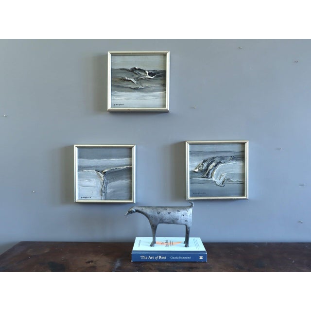 TIDAL FORMS: A STUDY IN MOTION Size: 8.3 x 8.7 inches each (including frame) Set of 3 Oil on canvas A small yet...