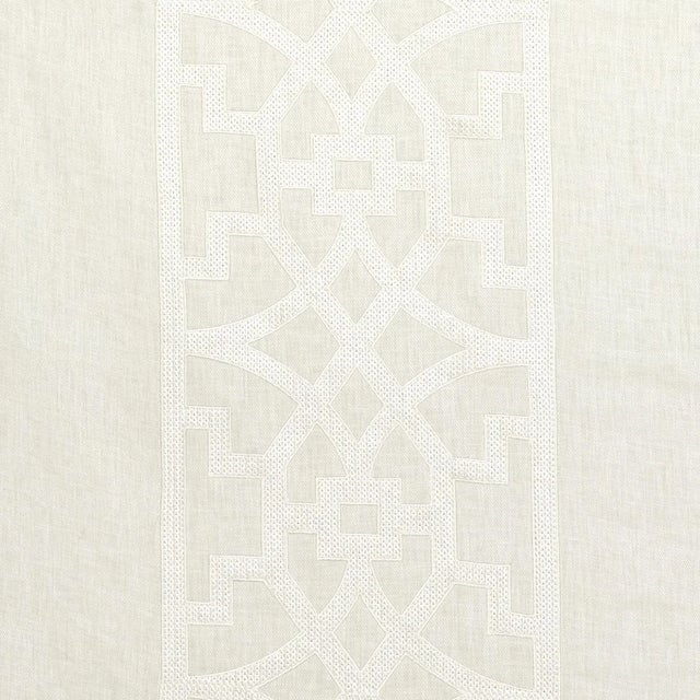 Traditional chinoiserie fretwork inspired this embroidered linen stripe. Subtle variations are part of its inherent...