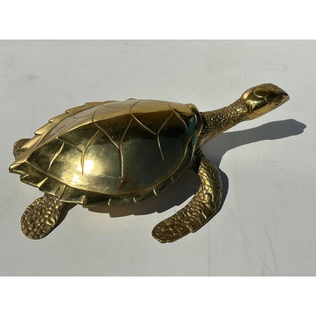 1970s Large Brass Turtle Hawksbill Sculpture Box For Sale In Los Angeles - Image 6 of 12
