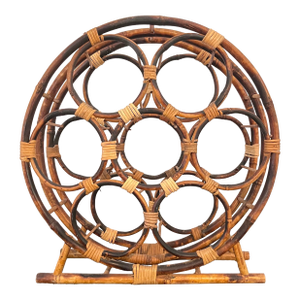 Vintage Boho Chic Bamboo and Rattan Wine Rack