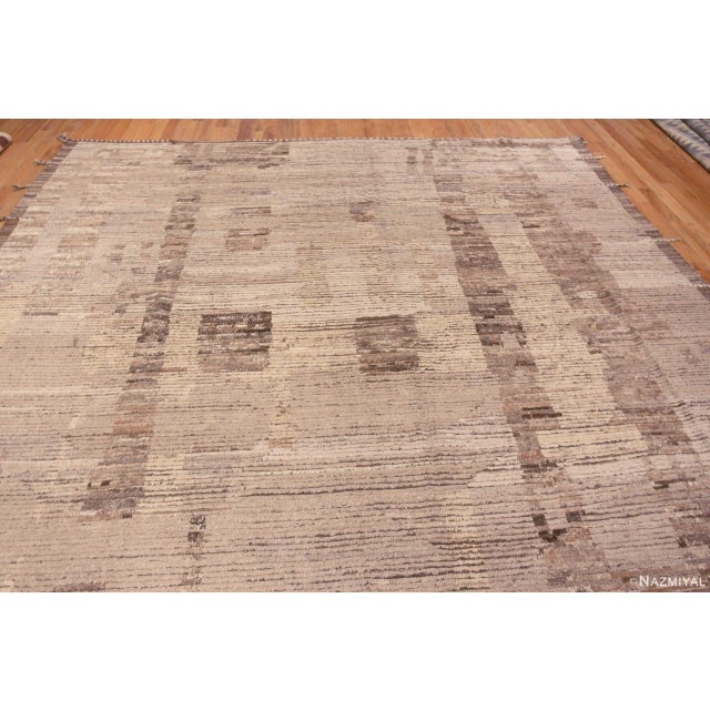Beautifully Abstract Tribal Geometric Design Modern Earthy Neutral Color Area Rug, Country of Origin: central Asia, Circa...