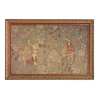 Vintage Medieval Revival Figural Woven Tapestry in Ornate Gilt Frame For Sale