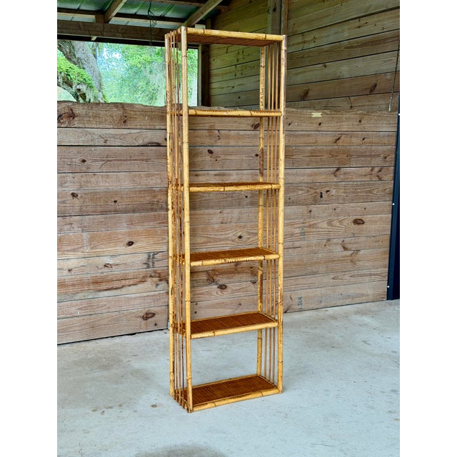 Vintage Tall Rattan and Woven Cane Wall-Mounted Étagère Shelf For Sale - Image 12 of 12