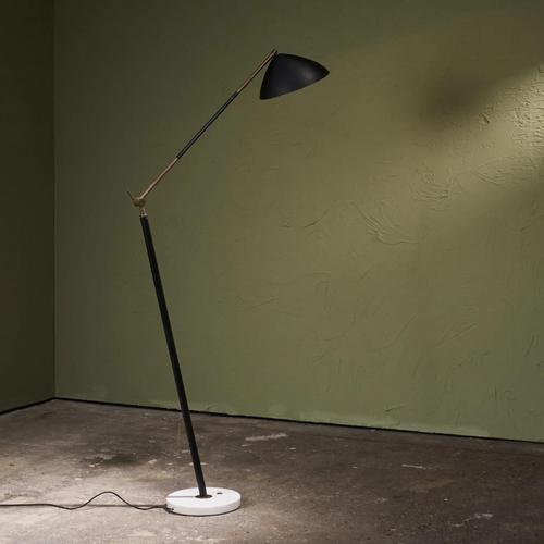 Industrial Floor Lamp in Black Lacquer and Marble with Brass Stem from Stilux Milano, Italy, 1960s For Sale - Image 3 of 13