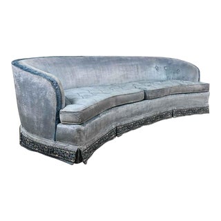 Mid-Late 20th C Hollywood Regency to Cottagecore Curved Blue Velvet Sofa by American of Martinsville For Sale