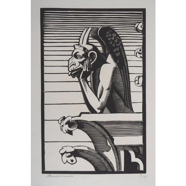 Georges Lemoine, The Stryge of Notre-Dame De Paris, 1929, Original Woodcut For Sale - Image 7 of 7