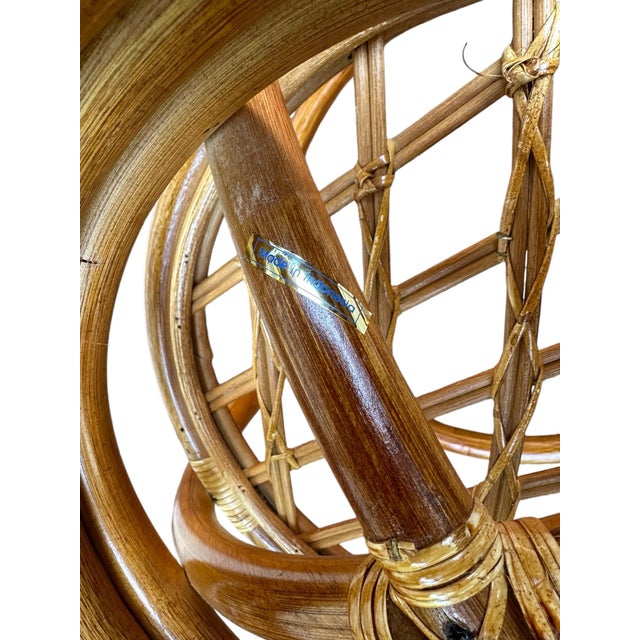 Bent Bamboo Cane Round Side Table With Glass Top For Sale - Image 11 of 12