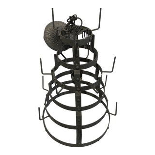 1970s French Wine Bottle Drying Rack Chandelier Lamp For Sale
