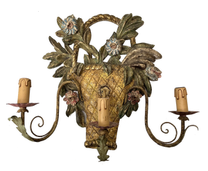 Italian Renaissance Style Carved Painted Wood Sconce or Wall Light, 1950s