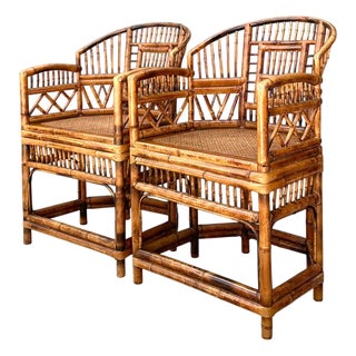 Vintage Rattan Brighton Pavillion Lounge Chairs - A Pair For Sale
