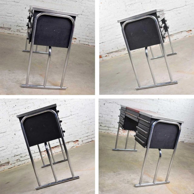 Wood Art Deco Machine Age International Style Chrome & Black Desk Gilbert Rohde Attribution For Sale - Image 7 of 13