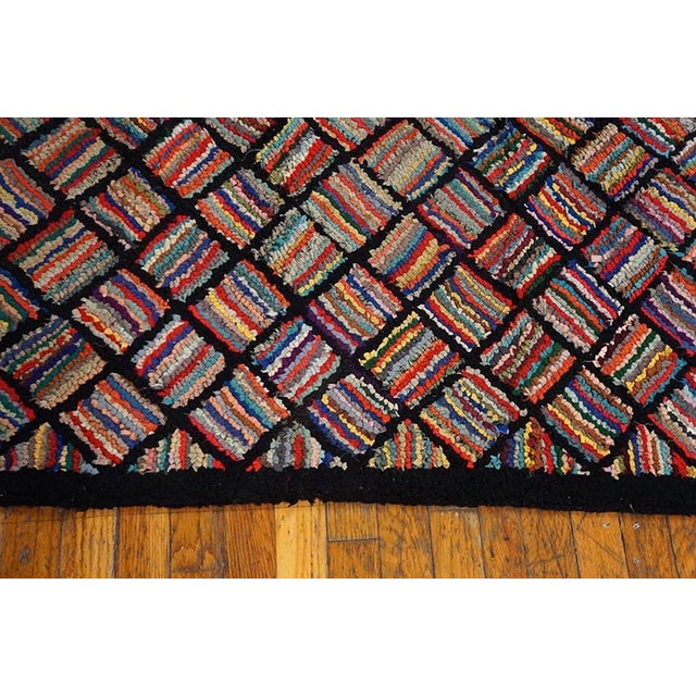 1930s Multicolor Diamond Folk Art Antique American Hooked Rug 6'4" X 10'0" Wool Carpet For Sale - Image 4 of 6