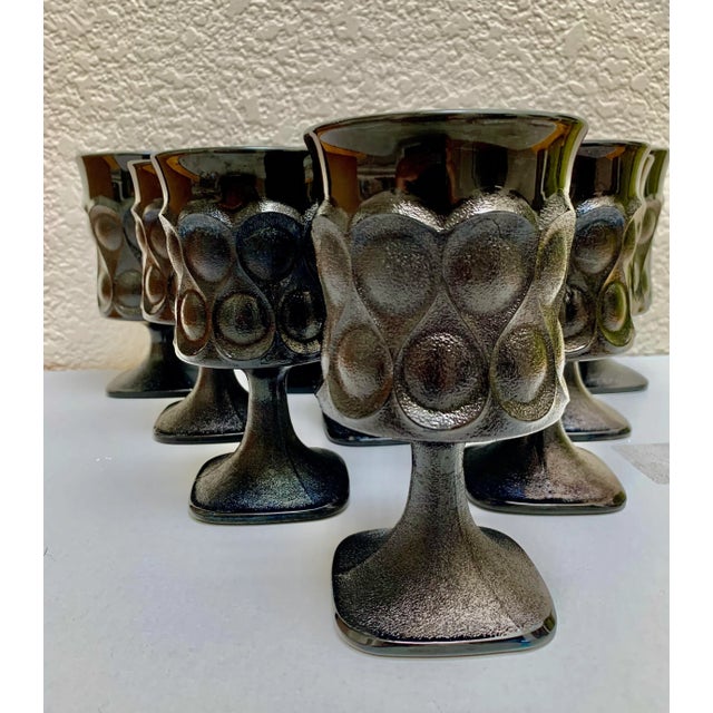 1960s-1970s Black Textured Stemware Goblet Glasses, Set of Ten For Sale - Image 12 of 12